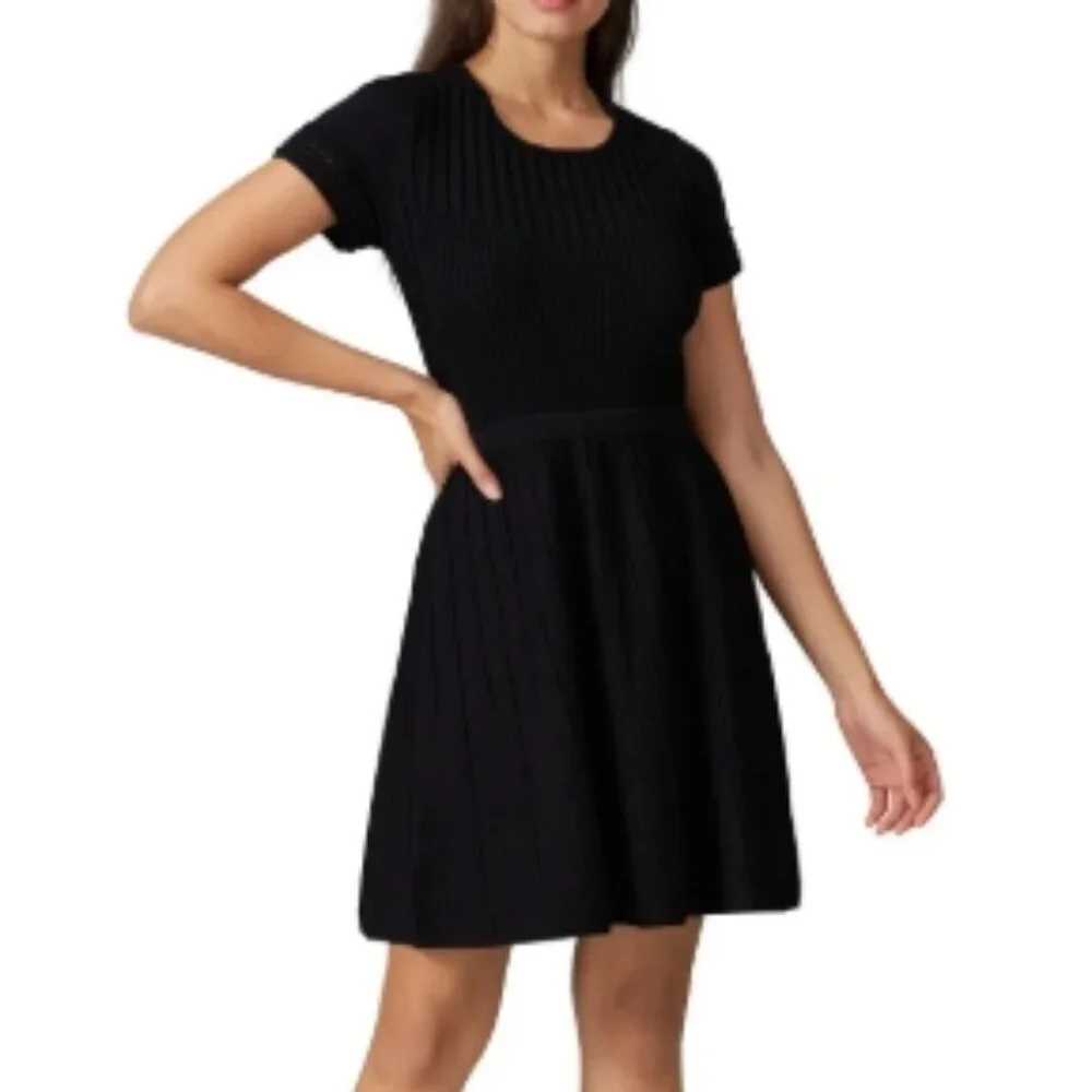 Parker Hamilton Knit Ribbed Fit & Flare Dress Black